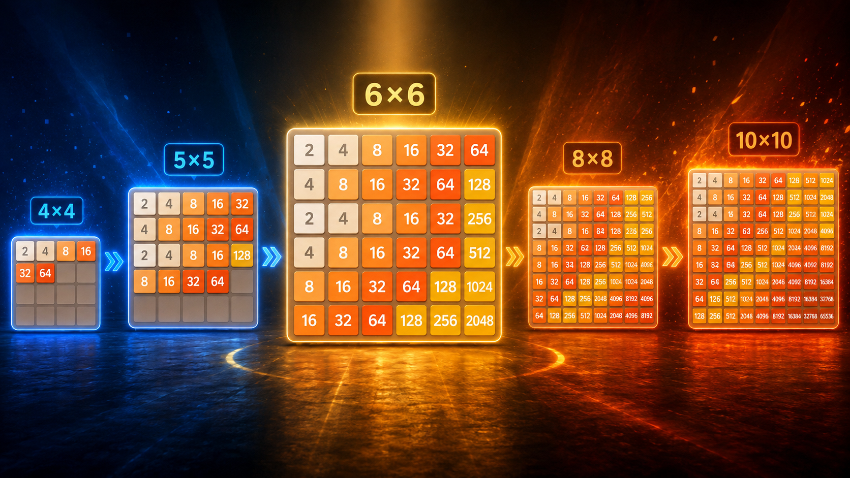 2048 Board Sizes Compared: 4×4 vs 5×5, 6×6, 8×8 and 10×10