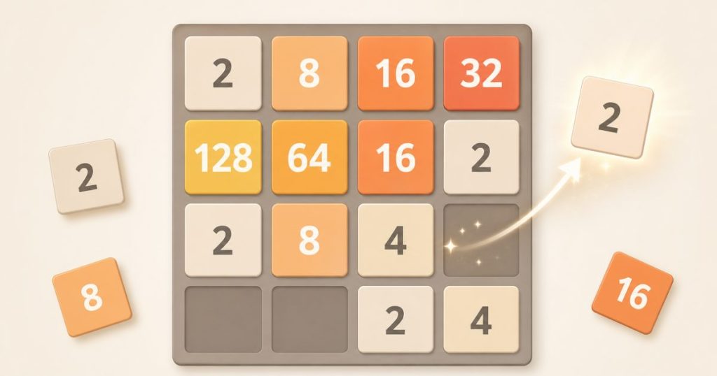 2048 board showing a new tile appearing after a move