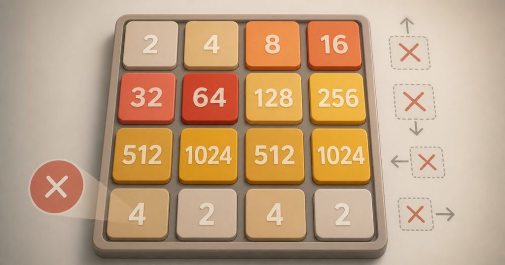 A blocked 2048 board that can no longer make a legal move