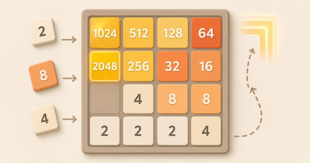 A 2048 game board arranged with a beginner strategy