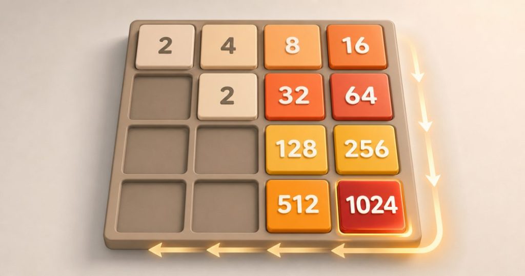 A well-organized 2048 board showing strong strategy