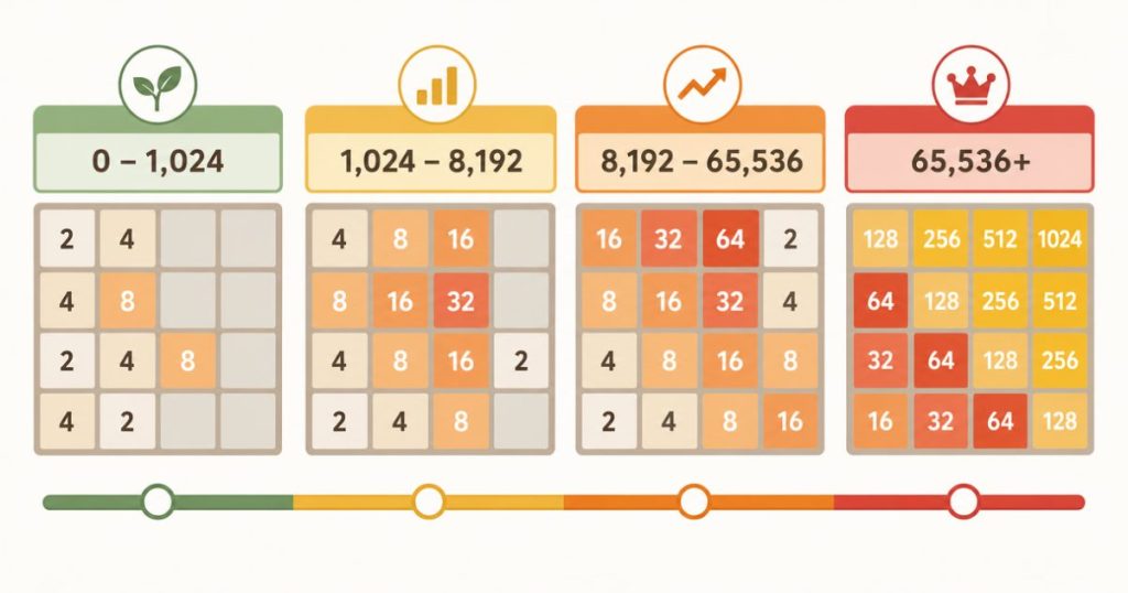 Score ranges for beginner, average, advanced, and expert 2048 play