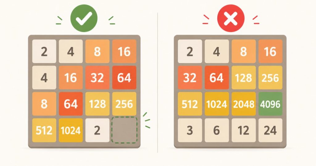 A comparison between a live 2048 board and a dead board